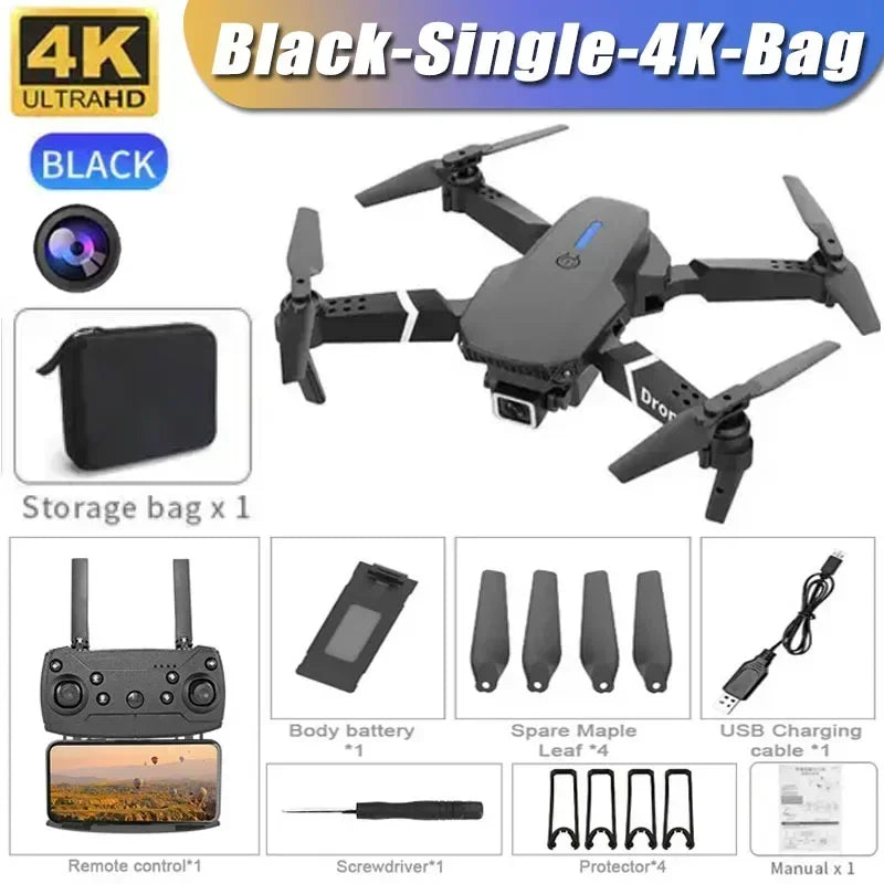 New E88 RC Drone 4K Professinal With 1080P Wide Angle Dual HD Camera,Foldable RC Helicopter WIFI FPV Height Hold Gifts Toys ﻿