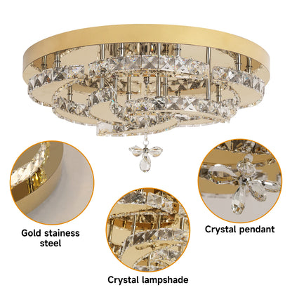 Luxury Gold K9 Crystal Ceiling Lamp Dimmable Led Chandelier Modern Living Dining Room Decor Pendant Light Lustre Home Fixture