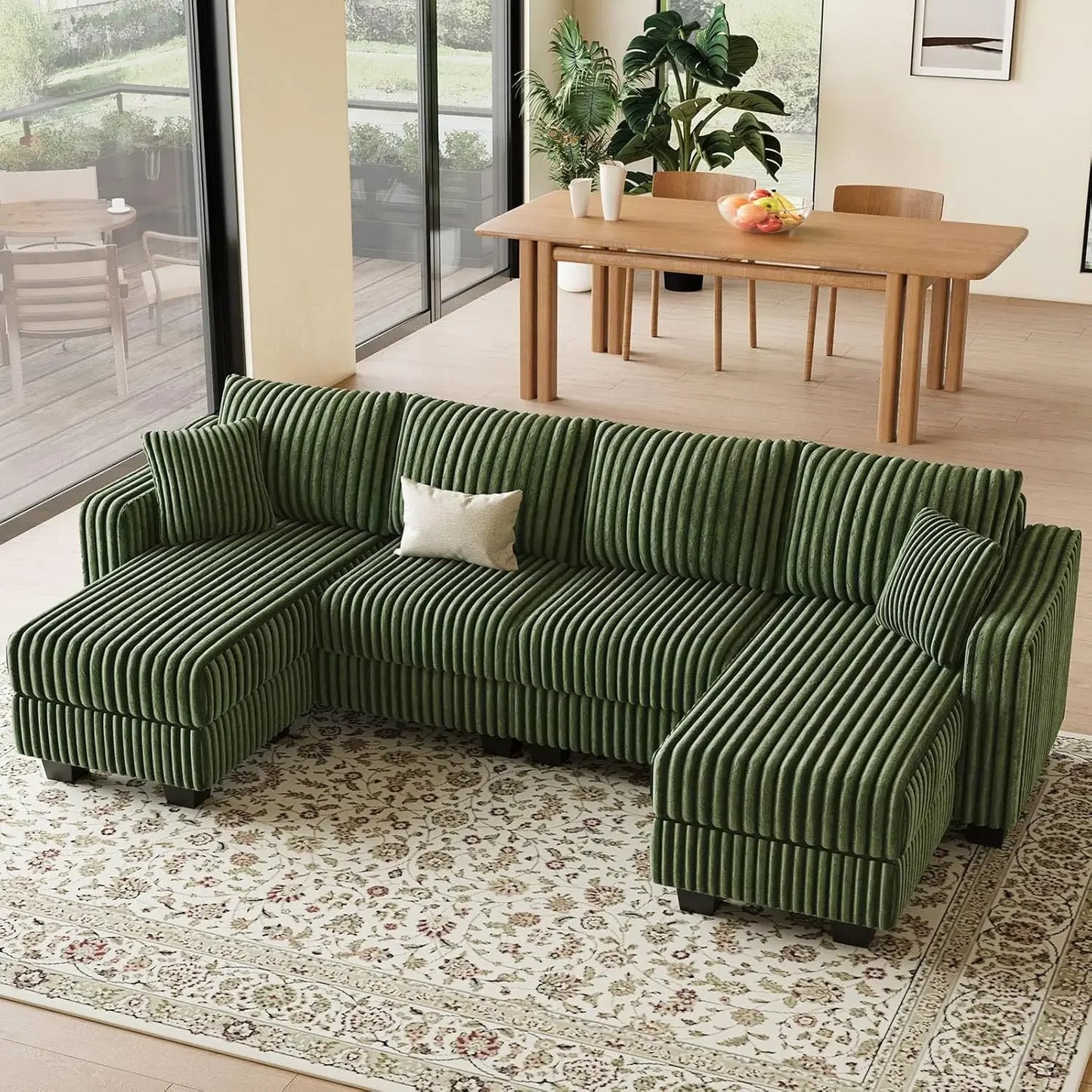 Corduroy U Shaped Couch with Reversible Chaises Sectional Couches for Living Room with Ottomans Customized Comfortable Sofa Set