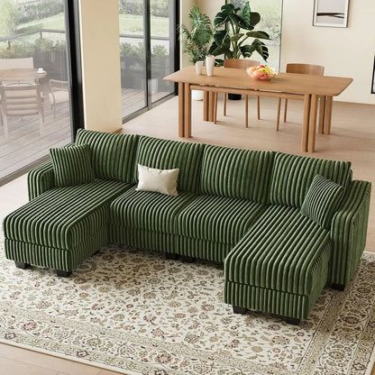 Corduroy U Shaped Couch with Reversible Chaises Sectional Couches for Living Room with Ottomans Customized Comfortable Sofa Set