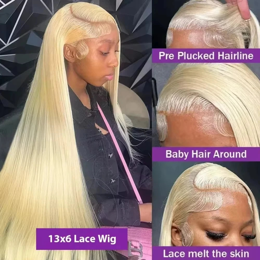 13x6 Blonde 200 Density Straight Hd Transparent 613 Lace Frontal Wig 30Inch 13x4 Brazilian Straight 100%Human Hair Wig For Women