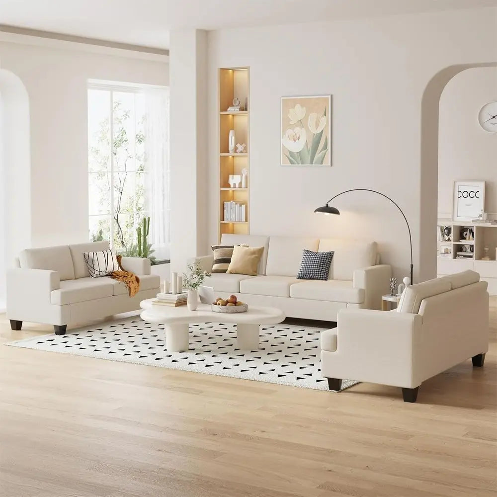 62" Loveseat Couch, Modern Love Seat Couches for Small Spaces, Beige Linen Sofa, Deep Seat Sofa for Living Room, Small 2 Seater