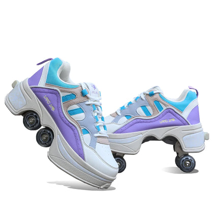 Casual Deformation Parkour Sneakers Skates Kids Four-Wheel Roller Skate Shoes Adult Christmas gift Sport Roller Skate Shoes