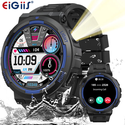 EIGIIS Military Smart Watches for men with LED Flashlight 1.53" IPS Screen Bluetooth Call with 100+ Sports Modes Fitness Tracker