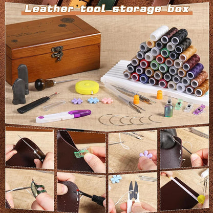 Leather Sewing Tools with Large-Eye Stitching Needles Waxed Thread Leather Stitching Kit for DIY Leather Craft