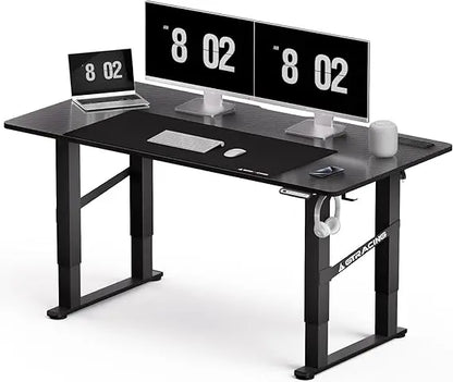 4 Legs Standing Desk with Dual Motor, 55 x 28 Inch Adjustable Height Desk with Power Outlets & LED Lights, Home Office Computer