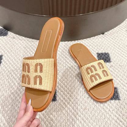 Designer Sandals Women's Flat Leather Non-slip Slippers Summer Triangle Printed Slippers Comfortable Casual Beach Sandals