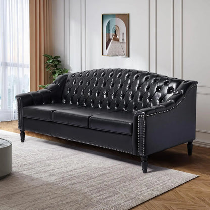 Mid-Century Modern Leather Couch, 80" Large Upholstered Sofa with High Back, Chesterfield Sofa Sleeper Settee , Customized