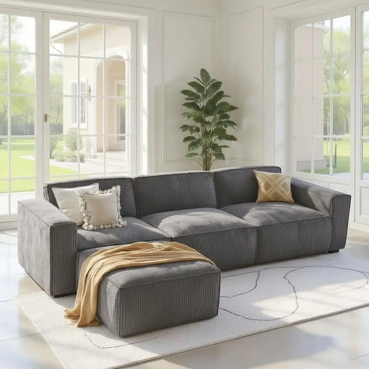 110" Cloud Sectional Couch with L-Shape Chaise&Movable Ottoman,Modern Modular Sofa with Deep Seat, Boneless Sofa-Customized