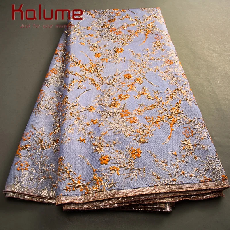 Kalume African Brocade Jacquard Lace Fabric 2025 High Quality Gilding Lace Fabric Ship From U.S. 2-5Days for Sewing Dress F3464
