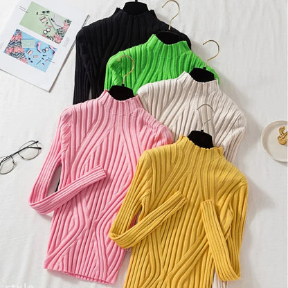 AOSSVIAO 2025 Knitted Women high neck Sweater Pullovers Turtleneck Autumn Winter Basic Women Sweaters Slim Fit Black Tops