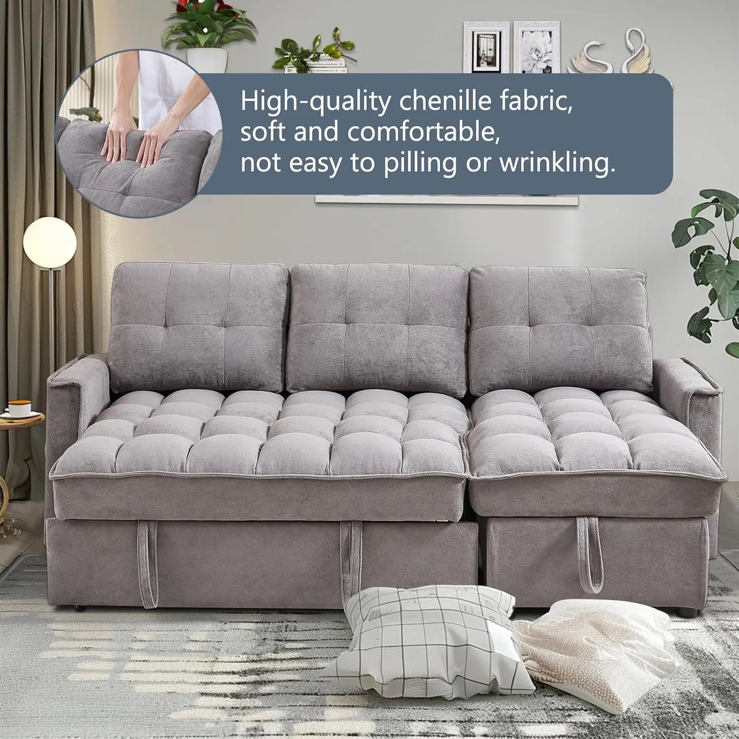 78.75" Sleeper Sofa Couch,Pull-Out Sofa Bed with USB and Tape-c Charging Ports, L-Shaped SectionalSofa , Customized