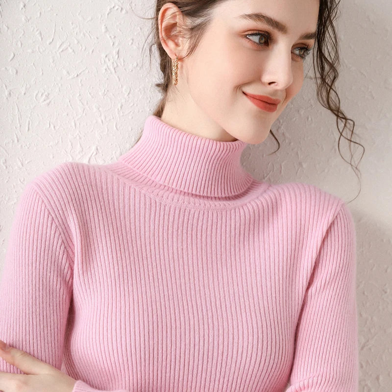Sweater Women New Arrival 2025 Autumn Winter Turtleneck Sweaters Korean Style Simple Base Layer Pullover Thick Solid Slim Tops