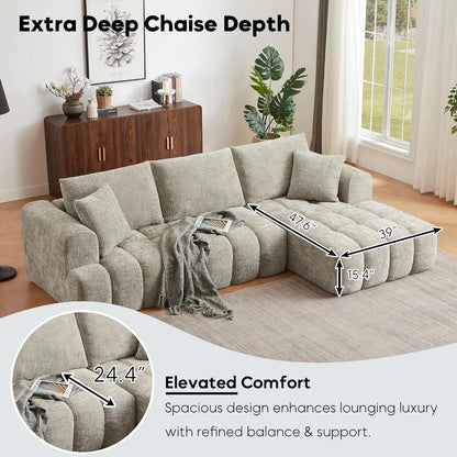 108” Cloud Modular Sectional Sofa Couch with Deep Seat, Modern L-Shaped Boneless Couch with Chaise, Comfy Chenille, Customized