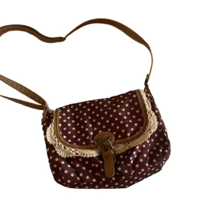 New Korean Polka Dot Niche Design Vintage Women's Single Shoulder Crossbody Bags Fashion Polka Dot Canvas Bag