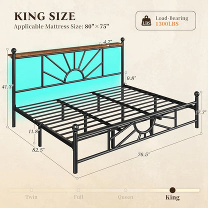 Complete Metal Bed Set with Headboard & Footboard, Built-in LED Lights, Under-Bed Storage & Noise-Free Design,Customized