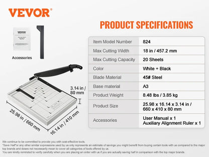 SucceBuy Paper Cutter Guillotine Trimmer 15"/18" Cut Length 16/20 Sheets Capacity Heavy Duty Paper Cutter for Home Office School