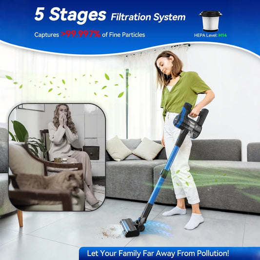 INSE V50 Cordless Vacuum Cleaner Powerful Suction 6-in-1 Lightweight Stick Vacuum with Rechargeable Battery for Carpets Pet Hair