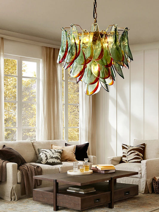 Green Red Classical Glass Petal Hanging Lamp for Ceiling Led Home Art Lustres Vintage Chandelier Living Room Decor Light Fixture