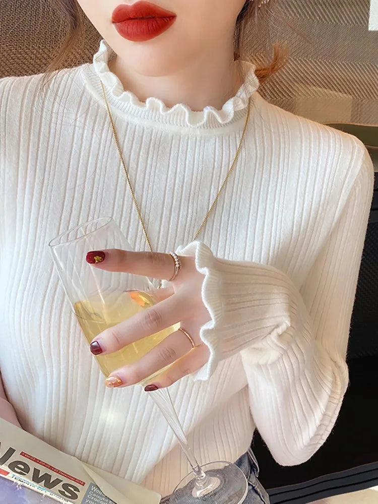 Turtleneck Sweater Women Fashion 2025 New Binding Stretch Tops Women Knitted Pullovers Long Sleeve Bottoming Knitted Sweater