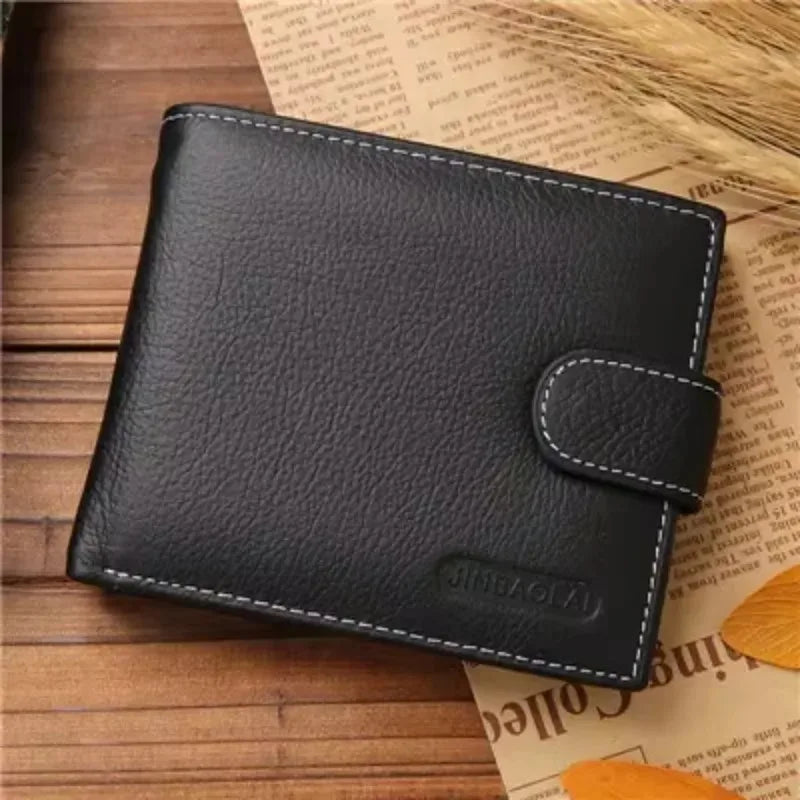Genuine Leather Mens Wallet Premium Product Real Cowhide Wallets For Man Short Black Wallet Portefeuille Homme Short Purses