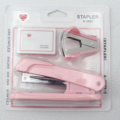 Stapler, staple remover, and staple set - a handy and stylish desktop stapler, perfect for home office use.