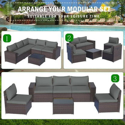 Patio Furniture Sets 6 Pieces Patio Sectional Outdoor Furniture Patio Sofa Chairs Set All Weather PE Rattan Wicker Couch Conver