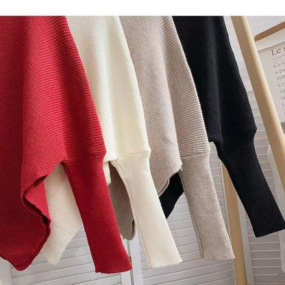 2025 Autumn Winter Women Fashion Irregular Loose Knit Sweater Vintage High Neck Long Sleeve Female Pullovers Chic Tops