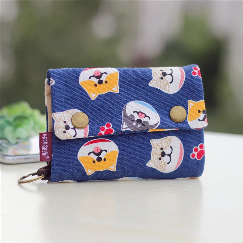 Canvas Cartoon Totoro Cat Printed Dog Women Fold Short Wallet Organizer Cute Mini Money Key Bag Coin Pocket Purse for Children