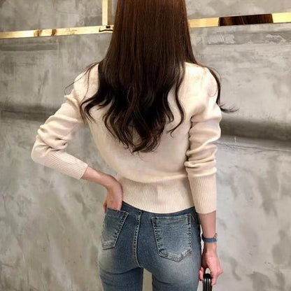 2025 Autumn Long Sleeve Fashion Women Cardigans Sweater Knitted Coat Short Casual Single Breasted Korean Slim Chic Ladies Tops