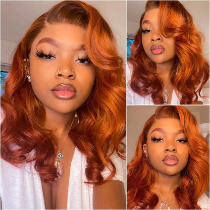 Ginger Wig Human Hair Orange Body Wave Bob Wig Glueless Wig 4x4 Hd Bob Lace Frontal Closure Wigs Human Hair Pre Plucked #350