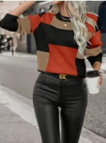 Melard Patchwork Colorful Pullover Knit Sweater Color Block Plaid Sweater LL256