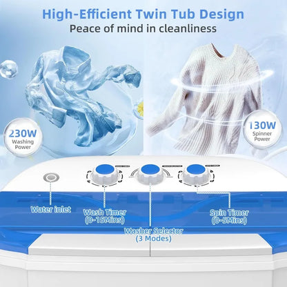 VCJ Portable Washing Machine, Twin Tub Washing Machine Laundry Compact Washer spinner Combo with 14lbs capacity