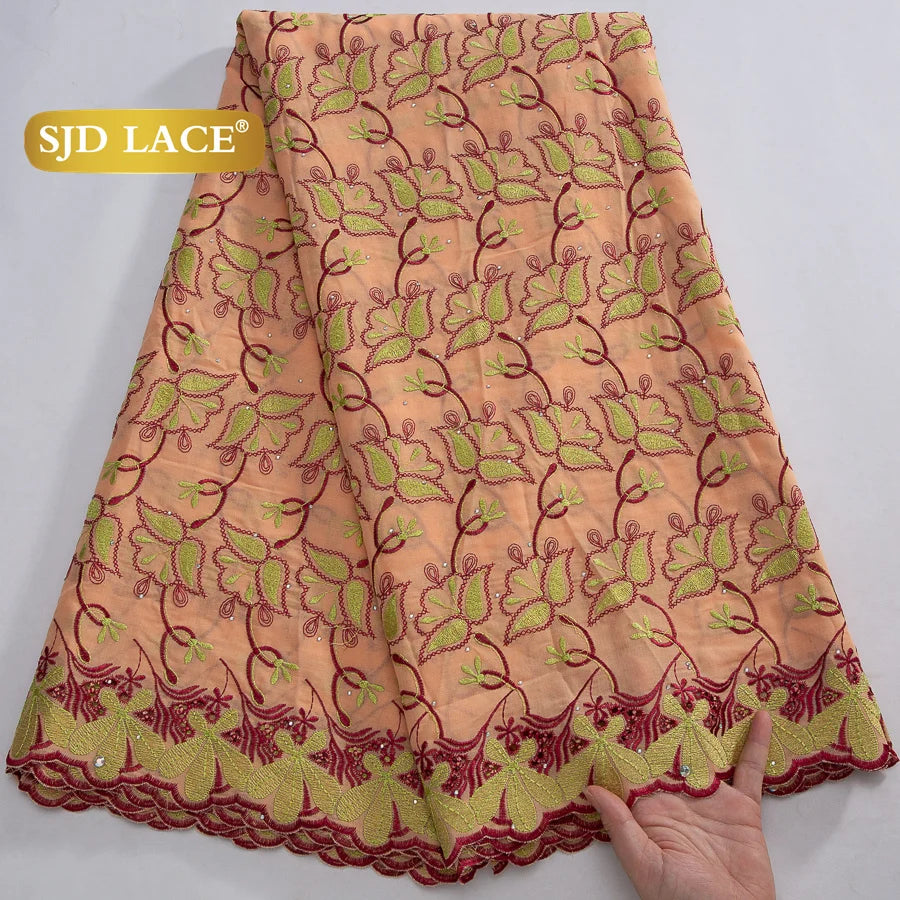 SJD LACE African Nigerian Cotton Lace Fabrics 5Yards 2025 High Quality Embroidery Swiss Voile Lace for Women Party Dresses 4370