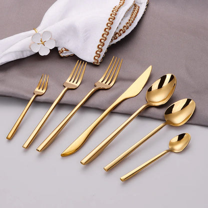 6Pcs Elegant Gold Flatware Set Stainless steel 304 Cutlery Mirror Silverware Rose Knife Fork High Polish Western Dinner Set