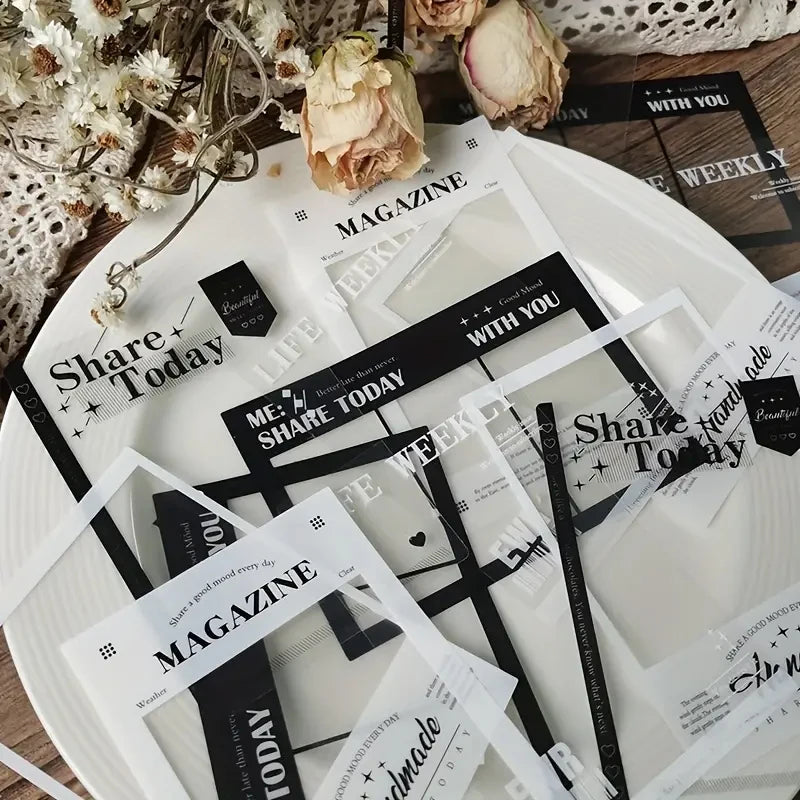 15 Sheets Of Transparent Retro Adhesive Collage Hand Account Decoration Material Sticker Pack, Album Scrapbooking Decor Supplies