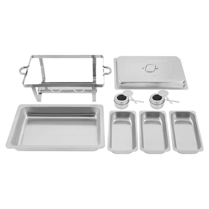 3-Compartment 410 Stainless Steel Chafing Dish Buffet Set with Adjustable Solid Fuel Heating/Cooling, Ideal for Weddings/Parties