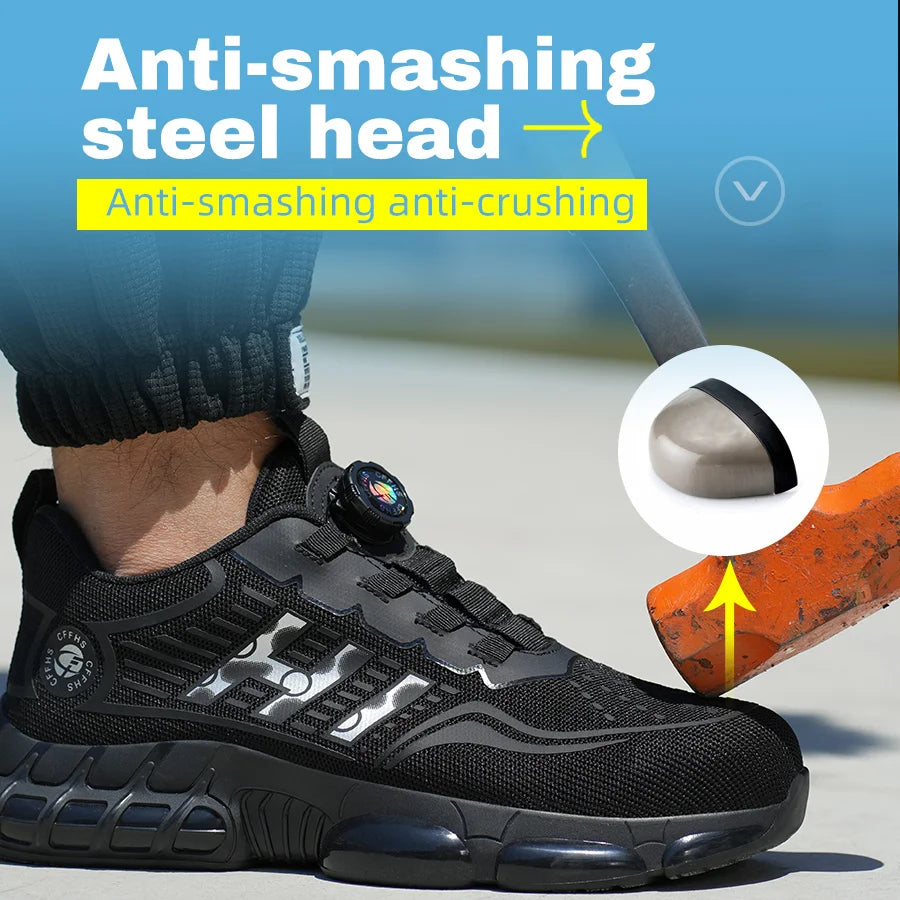 Lace-Free Men's Breathable Casual Work Safety Shoes with Impact and Puncture Resistance