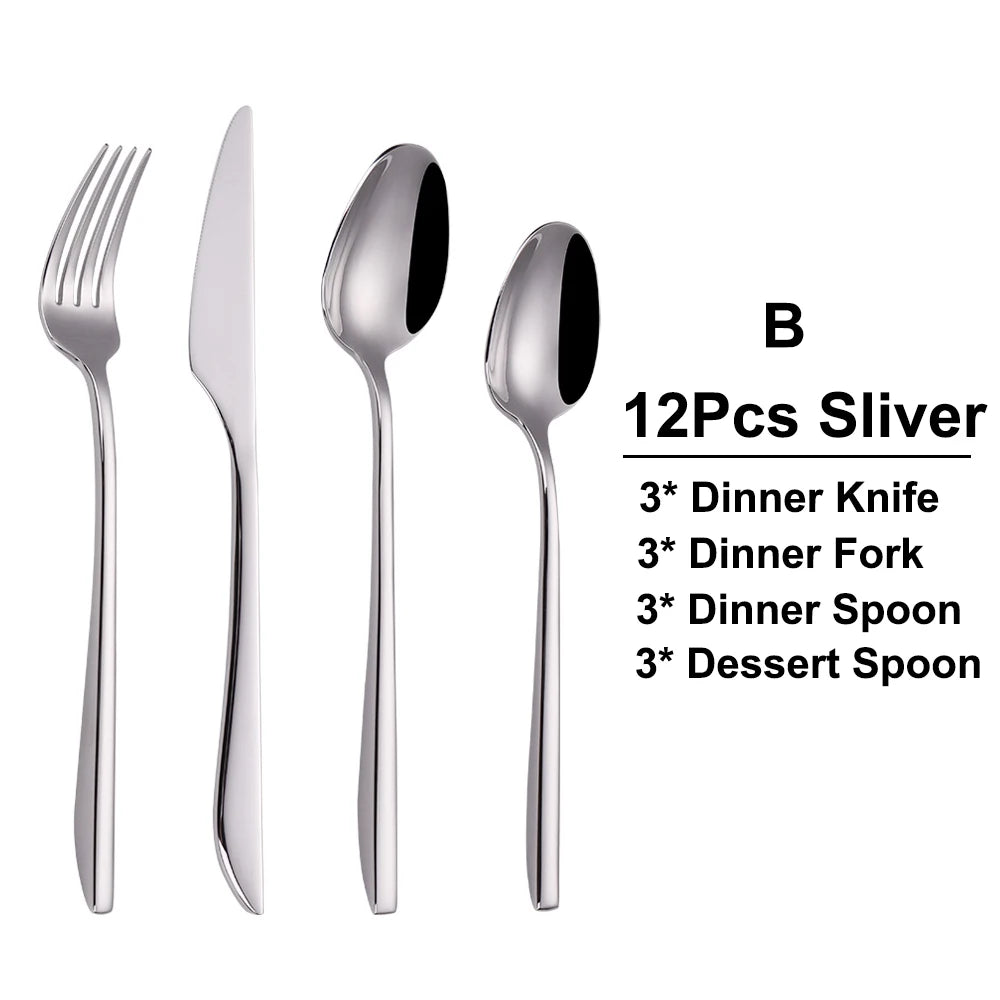 6/12/15/18/21 Pieces Sliver Cutlery Set Stainless Steel 304 Tableware Western Dinner Set Mirror Elegant Knife Fork Spoon