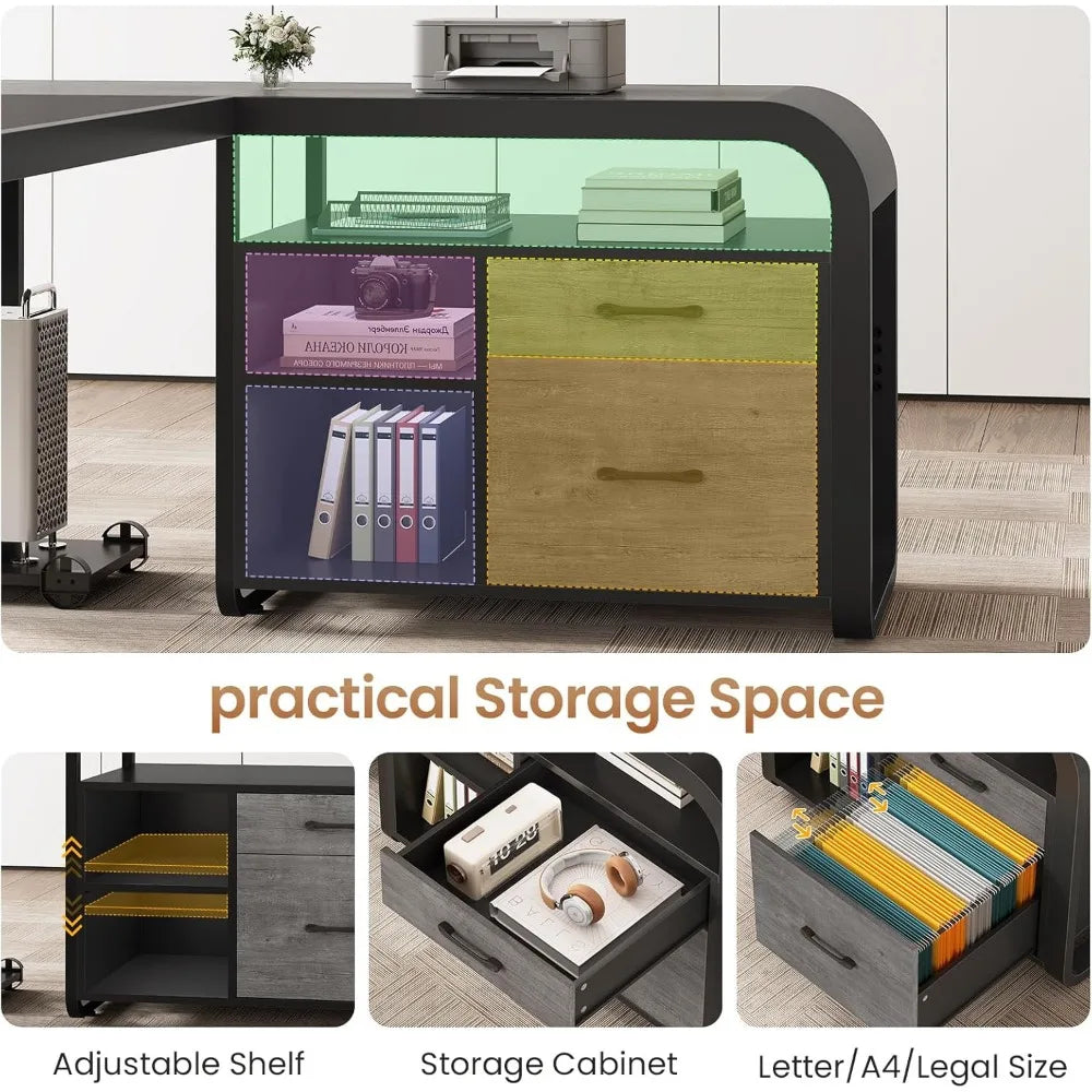Executive Desk,Office Desk with File Drawer,Desk with Drawers,Computer Desk with Mobile CPU Stand,Storage Shelves,Customized