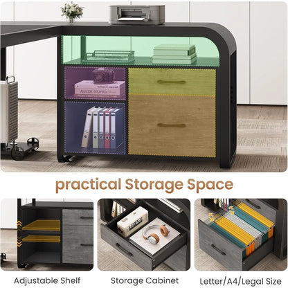 Executive Desk,Office Desk with File Drawer,Desk with Drawers,Computer Desk with Mobile CPU Stand,Storage Shelves,Customized