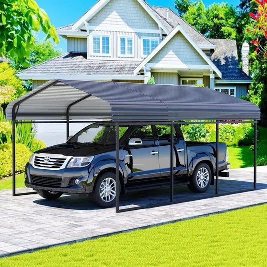 10 x 15 FT Metal Carport, Heavy Duty Carports with Galvanized Steel Roof, Outdoor Carport Canopy Garage Shelter Shade for Car