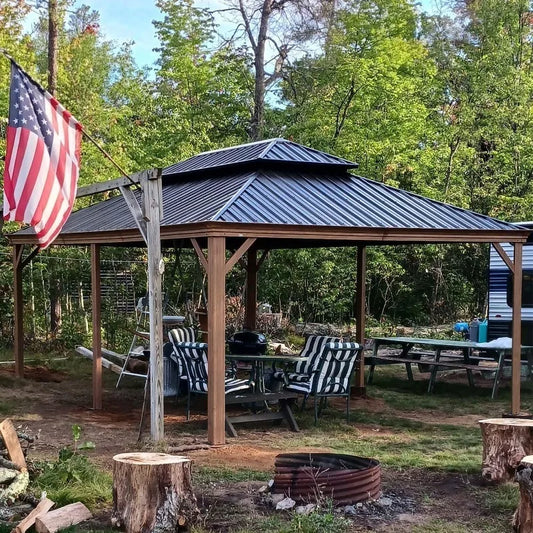 14' X 20' Hardtop Gazebo Large Outdoor Metal Gazebo with Galvanized Steel Double Roof Canopy, Garden