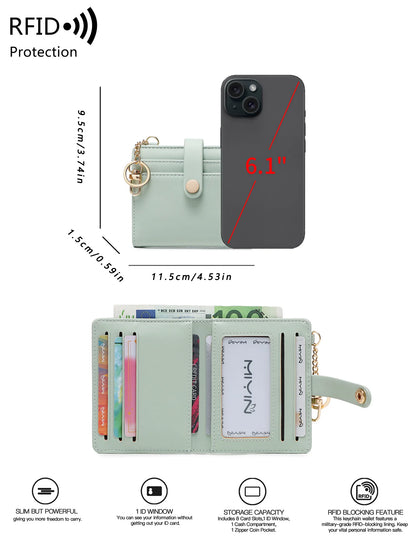 Classic Women's Short Wallet RFID Blocking Small Bifold Wallet Luxury Leather Pocket Credit Card/Card Holder Coin Purse Keychain