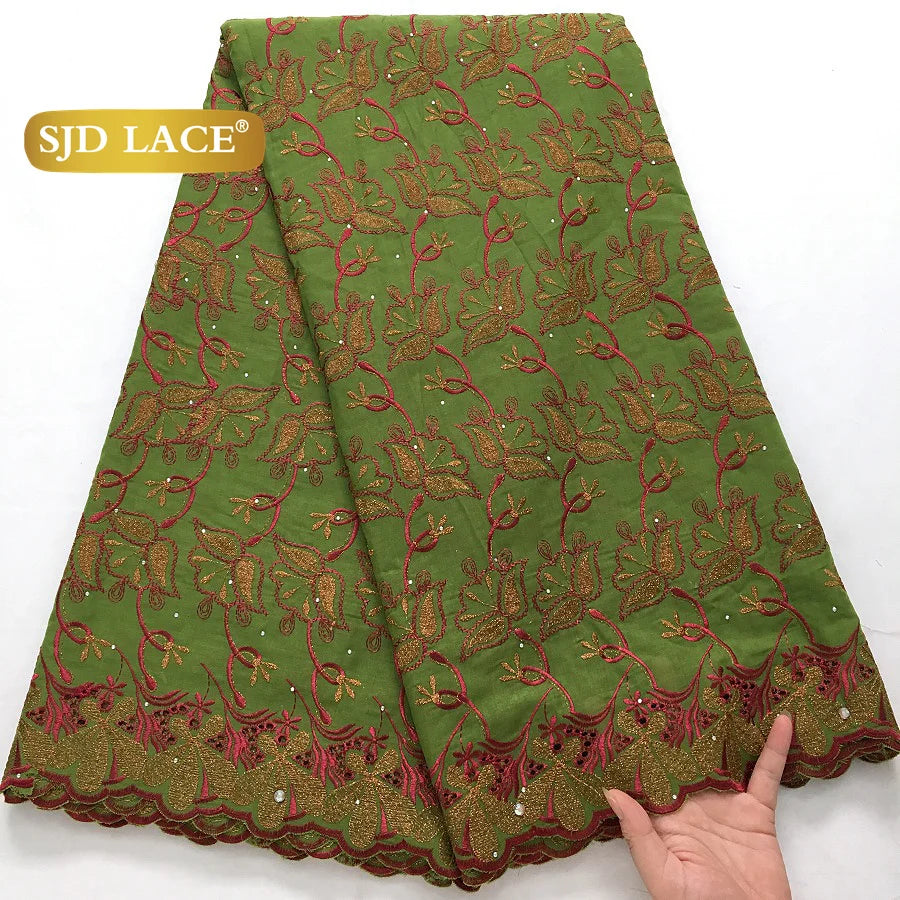 SJD LACE African Nigerian Cotton Lace Fabrics 5Yards 2025 High Quality Embroidery Swiss Voile Lace for Women Party Dresses 4370