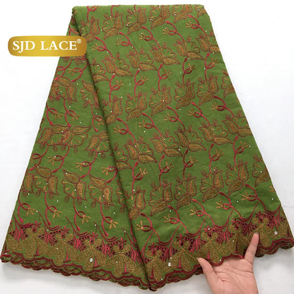 SJD LACE African Nigerian Cotton Lace Fabrics 5Yards 2025 High Quality Embroidery Swiss Voile Lace for Women Party Dresses 4370