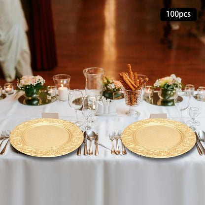 100 Pieces PP Round Charger Plates Set - Reusable Serving Plates Sturdy Durable Lightweight - Home Wedding Family Gatherings