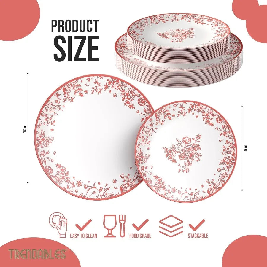 Disposable Plates For Party Supplies Pink Floral Plastic Plates For Wedding 40 Pcs 20 X 8 20 X 10 Dinner Plate Sets Floral Plat