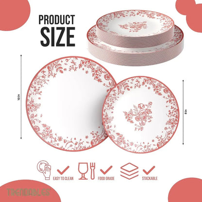 Disposable Plates For Party Supplies Pink Floral Plastic Plates For Wedding 40 Pcs 20 X 8 20 X 10 Dinner Plate Sets Floral Plat