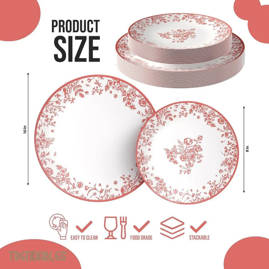 Disposable Plates For Party Supplies Pink Floral Plastic Plates For Wedding 40 Pcs 20 X 8 20 X 10 Dinner Plate Sets Floral Plat